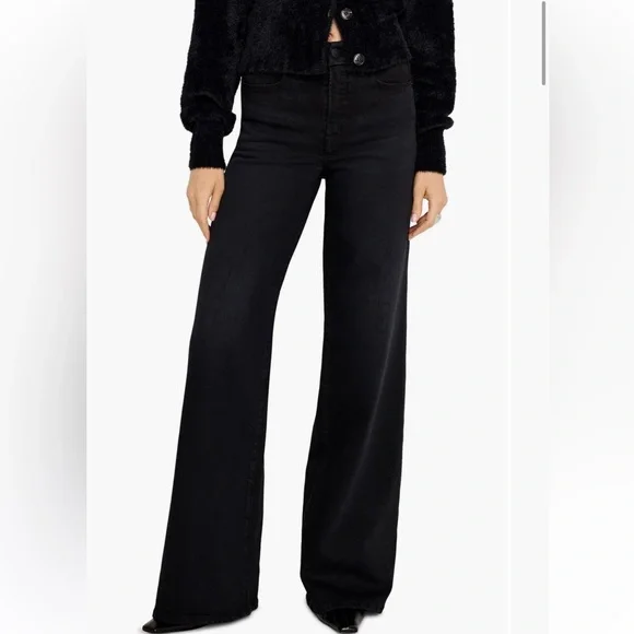 Good American Soft tech good waist Black Wide-Leg High-Waist Palazzo jeans - Picture 11 of 11